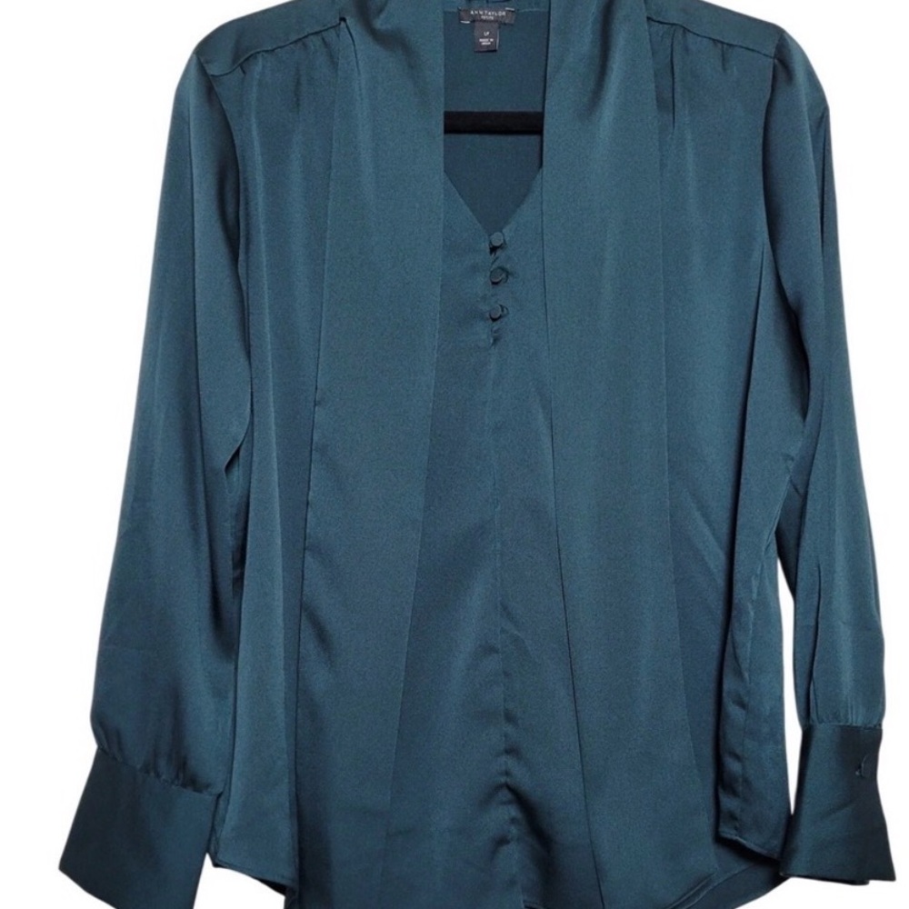 Ann Taylor Petite Teal Blue Satin Blouse